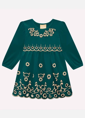 Milon - Vestido Infantil Menina Flores Verde - MILON