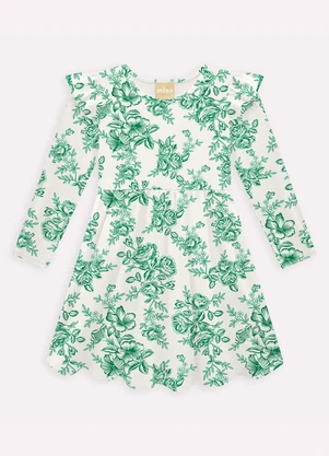 Milon - Vestido Infantil Menina Flores Verde - MILON
