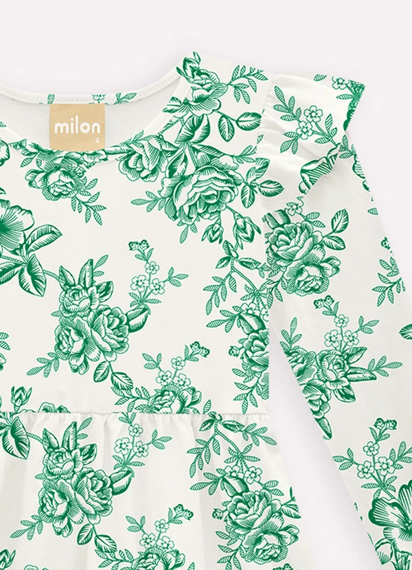 Milon - Vestido Infantil Menina Flores Verde 3