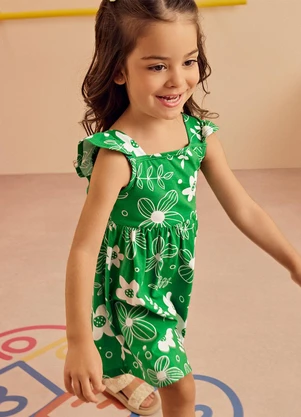 Kyly - Vestido Infantil Menina Flores Verde - KYLY
