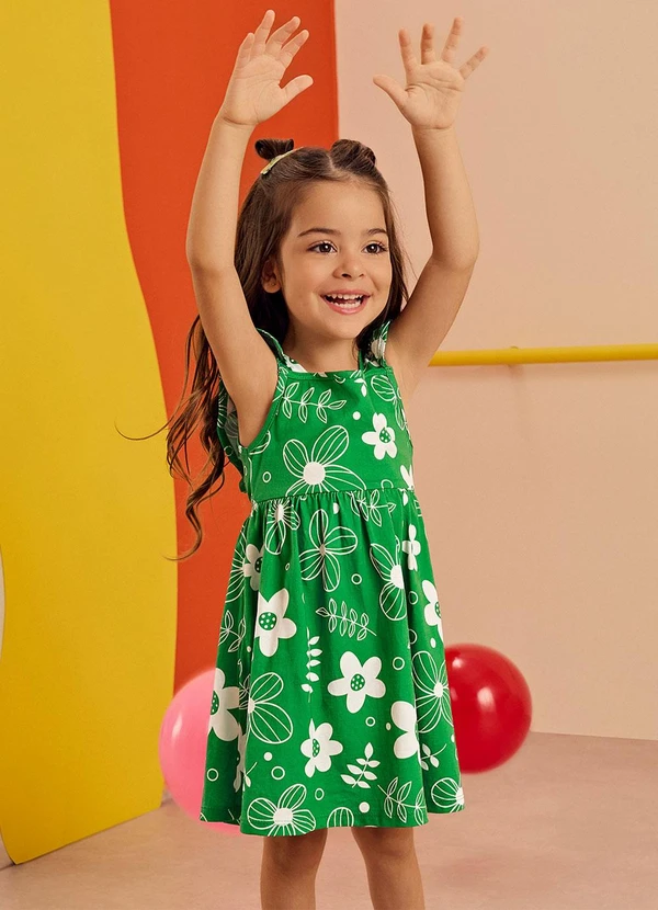 Kyly - Vestido Infantil Menina Flores Verde
