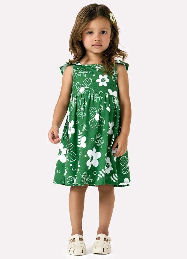 Kyly - Vestido Infantil Menina Flores Verde 3