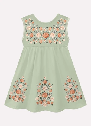 Milon - Vestido Infantil Menina Flores Verde - MILON