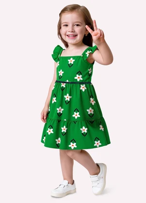 Nanai - Vestido Infantil Menina Flores Verde - NANAI