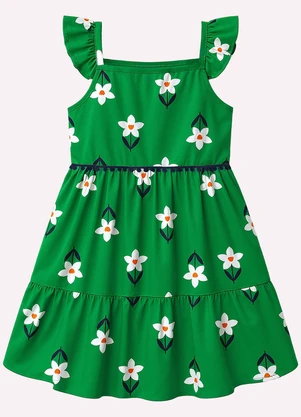 Nanai - Vestido Infantil Menina Flores Verde - NANAI