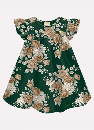 Milon - Vestido Infantil Menina Flores Verde - MILON