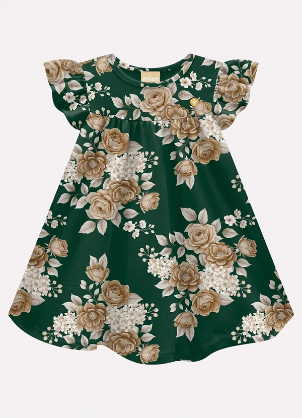 Milon - Vestido Infantil Menina Flores Verde