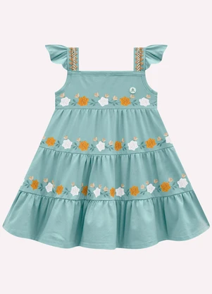 Milon - Vestido Infantil Menina Flores Verde - MILON