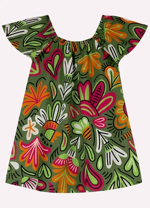 Nanai - Vestido Infantil Menina Flores Verde - NANAI