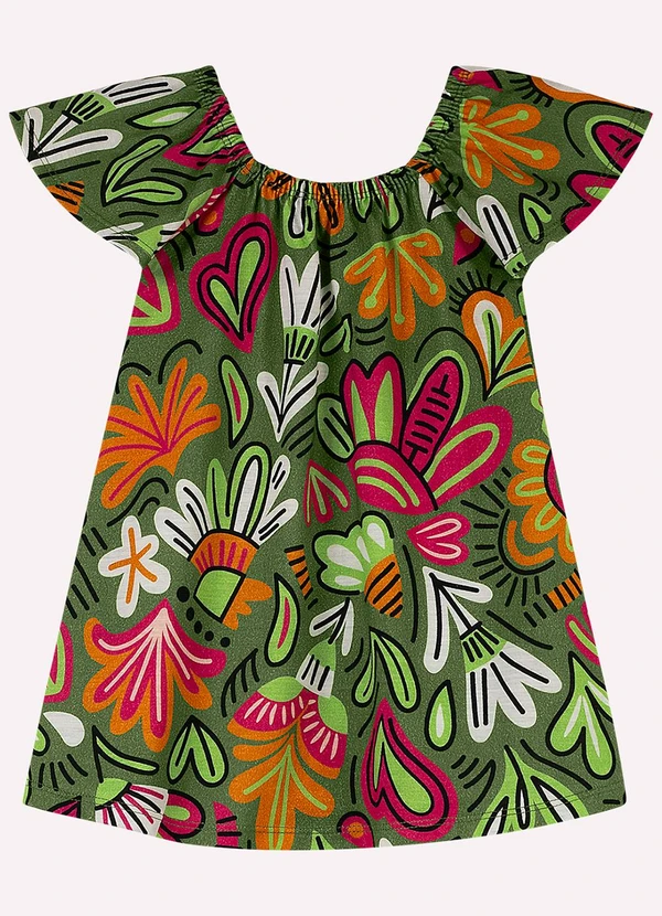 Nanai - Vestido Infantil Menina Flores Verde