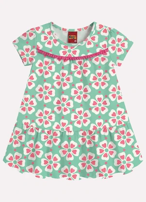 Kyly - Vestido Infantil Menina Flores Verde - KYLY