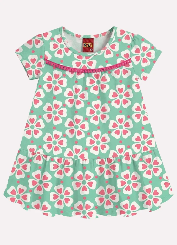 Kyly - Vestido Infantil Menina Flores Verde