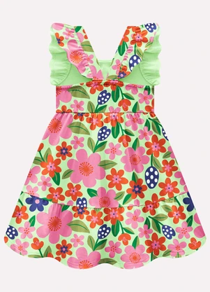 Kyly - Vestido Infantil Menina Flores Verde - KYLY