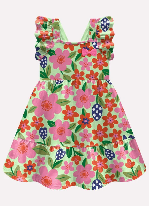 Kyly - Vestido Infantil Menina Flores Verde