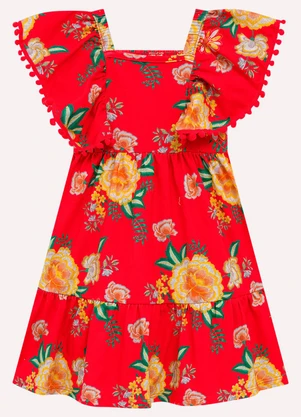 Nanai - Vestido Infantil Menina Flores Vermelho - NANAI