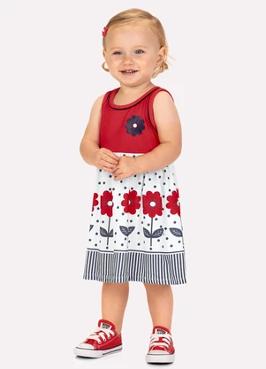 Kyly - Vestido Infantil Menina Flores Vermelho - KYLY
