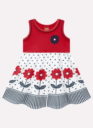 Kyly - Vestido Infantil Menina Flores Vermelho - KYLY