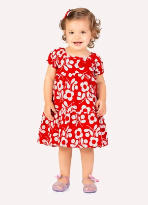 Kyly - Vestido Infantil Menina Flores Vermelho - KYLY