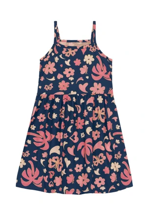 Brandili - Vestido Infantil Menina Florido Azul - BRANDILI