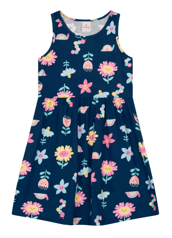 Brandili - Vestido Infantil Menina Florido Azul