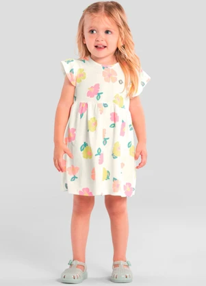 Brandili - Vestido Infantil Menina Florido Bege - BRANDILI