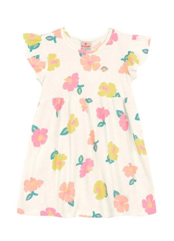 Brandili - Vestido Infantil Menina Florido Bege 2