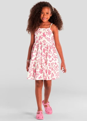 Brandili - Vestido Infantil Menina Florido Bege - BRANDILI