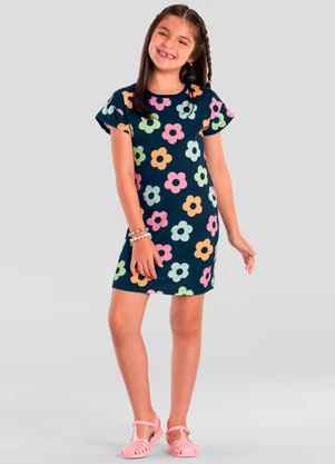 Brandili - Vestido Infantil Menina Florido Colorido Azul - BRANDILI