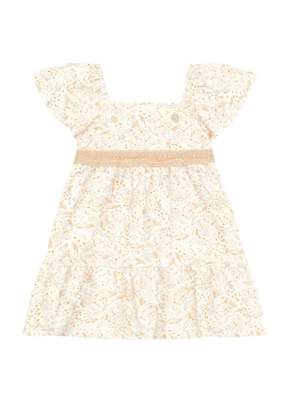 Brandili Mundi - Vestido Infantil Menina Florido Delicado Natural