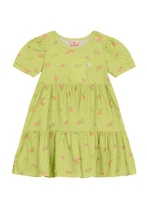 Brandili - Vestido Infantil Menina Florido Verde - BRANDILI