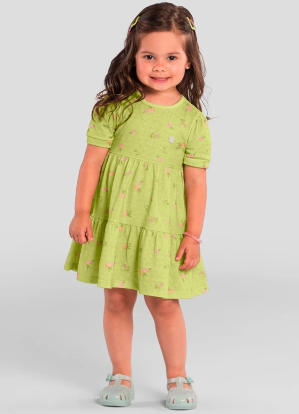 Brandili - Vestido Infantil Menina Florido Verde