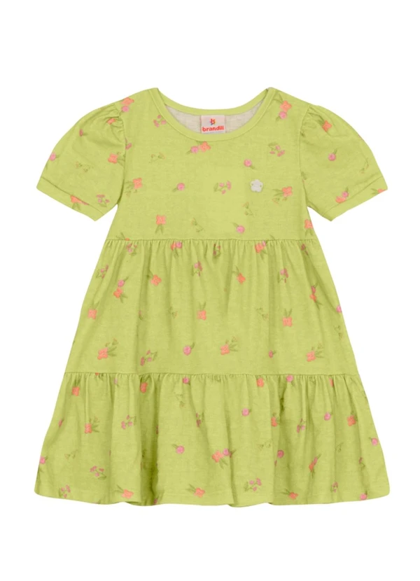 Brandili - Vestido Infantil Menina Florido Verde 2