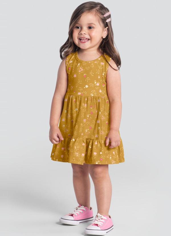 Brandili - Vestido Infantil Menina Florzinhas Amarelo