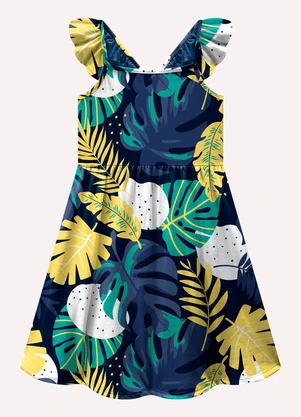 Kyly - Vestido Infantil Menina Folhagem Azul Marinho - KYLY