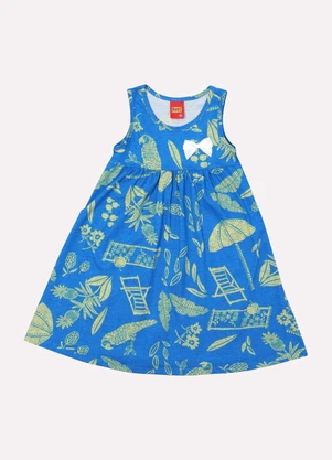 Kyly - Vestido Infantil Menina Folhagem Azul - KYLY