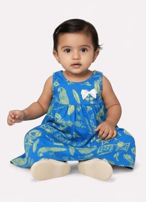 Kyly - Vestido Infantil Menina Folhagem Azul - KYLY