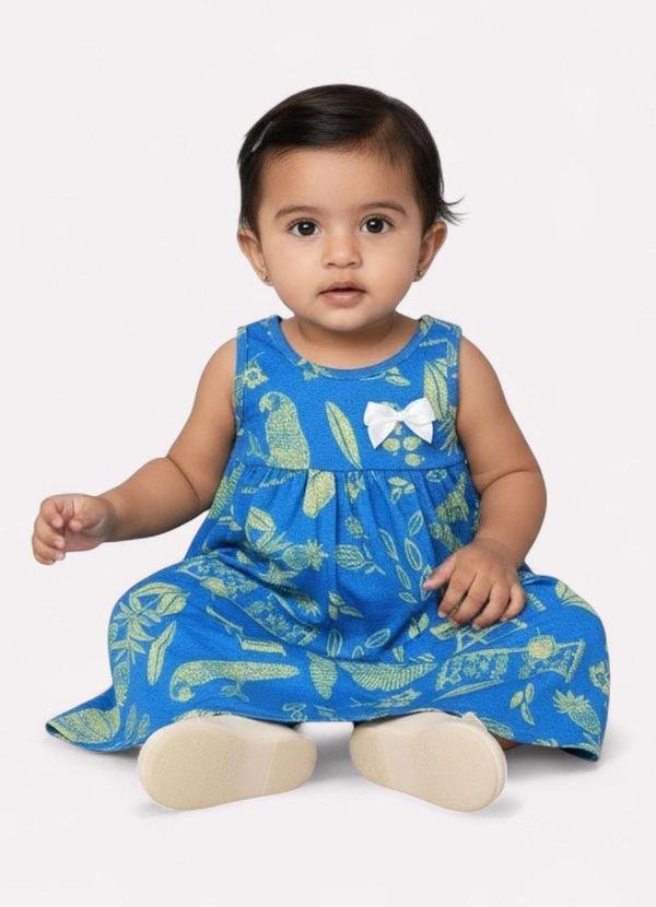 Kyly - Vestido Infantil Menina Folhagem Azul 2