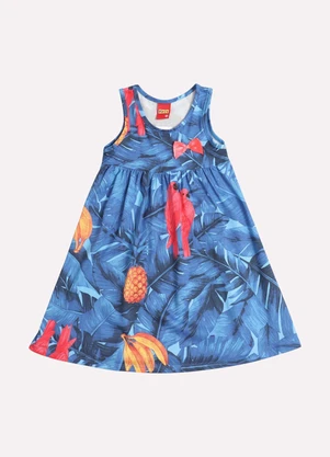 Kyly - Vestido Infantil Menina Folhagem Azul - KYLY