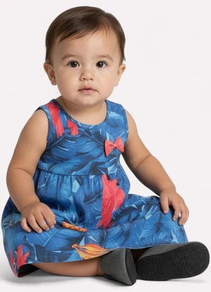 Kyly - Vestido Infantil Menina Folhagem Azul - KYLY