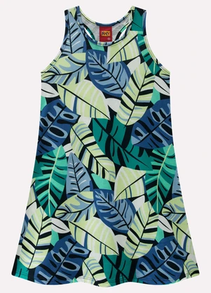 Kyly - Vestido Infantil Menina Folhagem Azul - KYLY