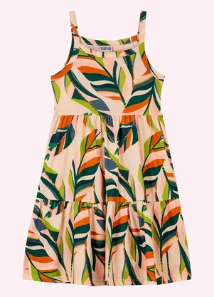 Nanai - Vestido Infantil Menina Folhagem Bege - NANAI