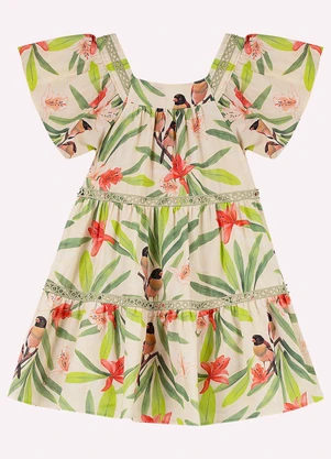 Nanai - Vestido Infantil Menina Folhagem Bege - NANAI