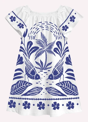 Nanai - Vestido Infantil Menina Folhagem Branco - NANAI