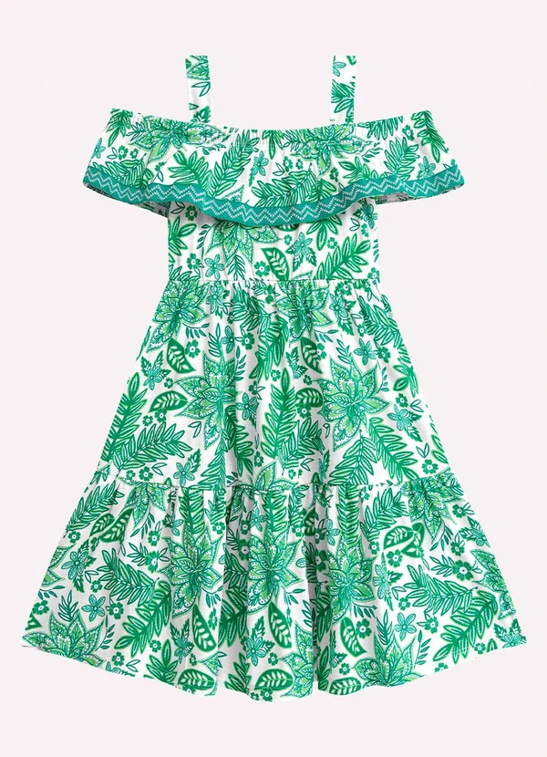 Nanai - Vestido Infantil Menina Folhagem Branco 2