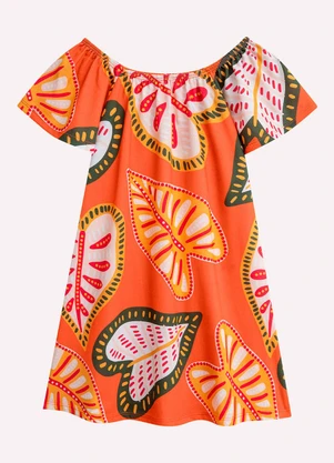 Nanai - Vestido Infantil Menina Folhagem Laranja - NANAI