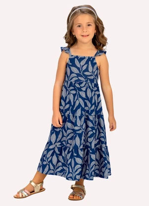 Milon - Vestido Infantil Menina Folhagem Azul - MILON