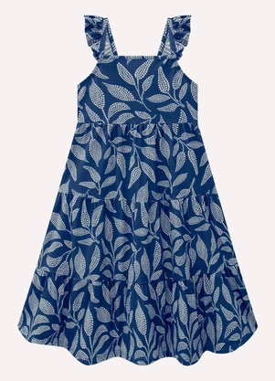 Milon - Vestido Infantil Menina Folhagem Azul - MILON