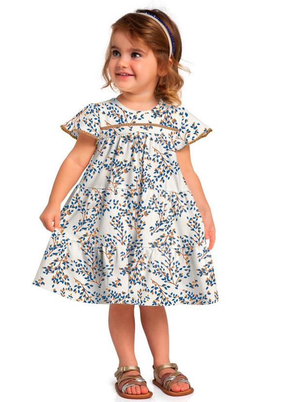 Milon - Vestido Infantil Menina Folhagem Off White