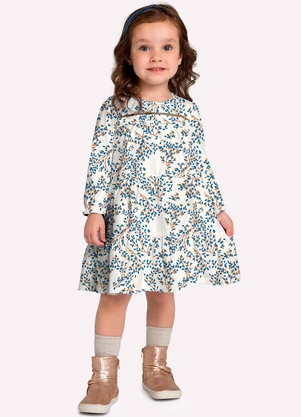 Milon - Vestido Infantil Menina Folhagem Off White - MILON