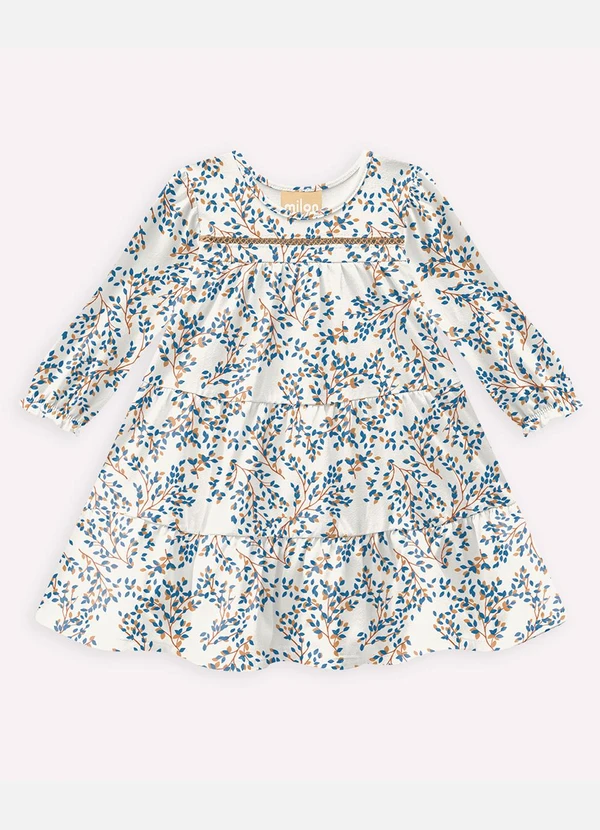 Milon - Vestido Infantil Menina Folhagem Off White 2